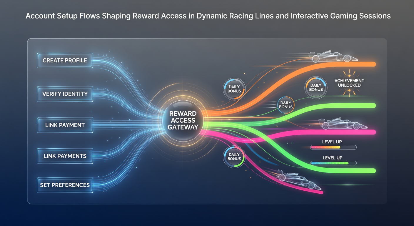 Account setup interface showing racing line selections and reward eligibility indicators on a gaming platform