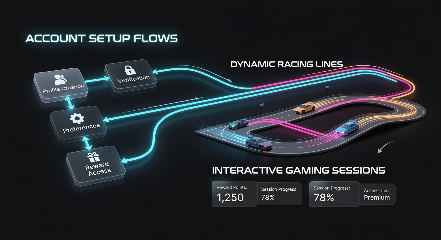 Interactive gaming dashboard displaying active racing lines alongside unlocked reward tiers and session statistics