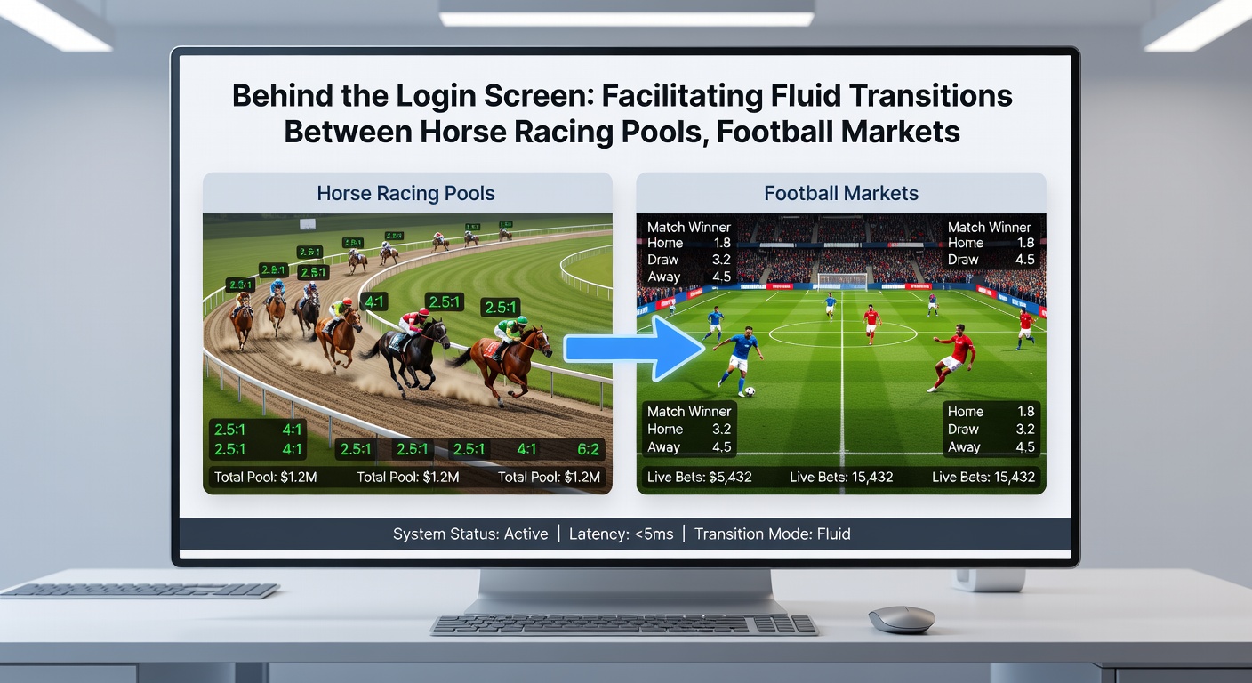 User dashboard illustrating fluid movement across racing pools, football markets, and casino tables