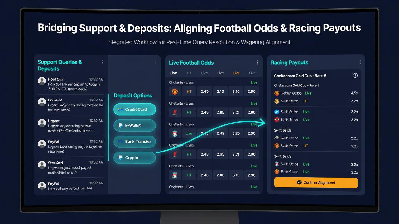 User navigating deposit screen while viewing aligned football and racing data in a single mobile interface