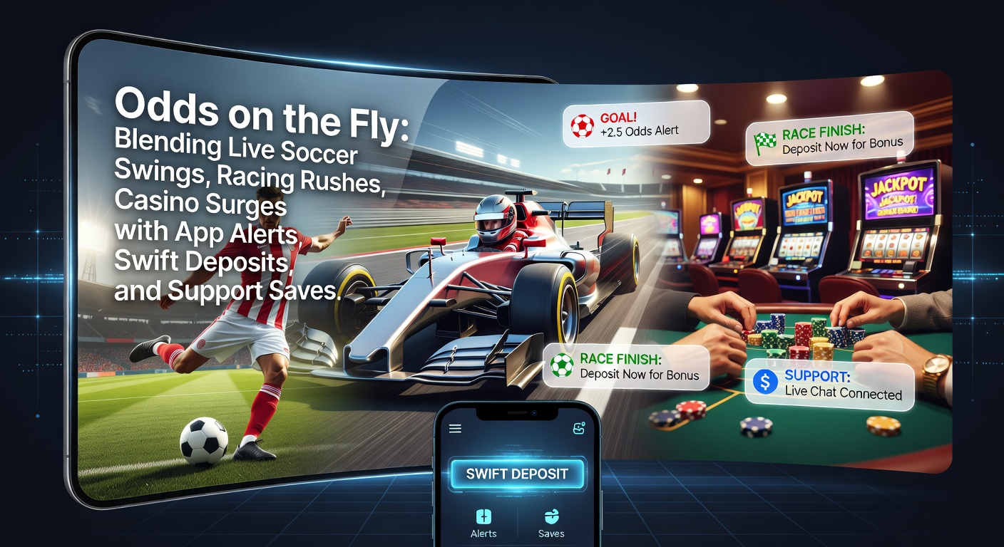 Mobile app displaying live soccer odds shifting in real-time during a match, with racing and casino options visible in the background