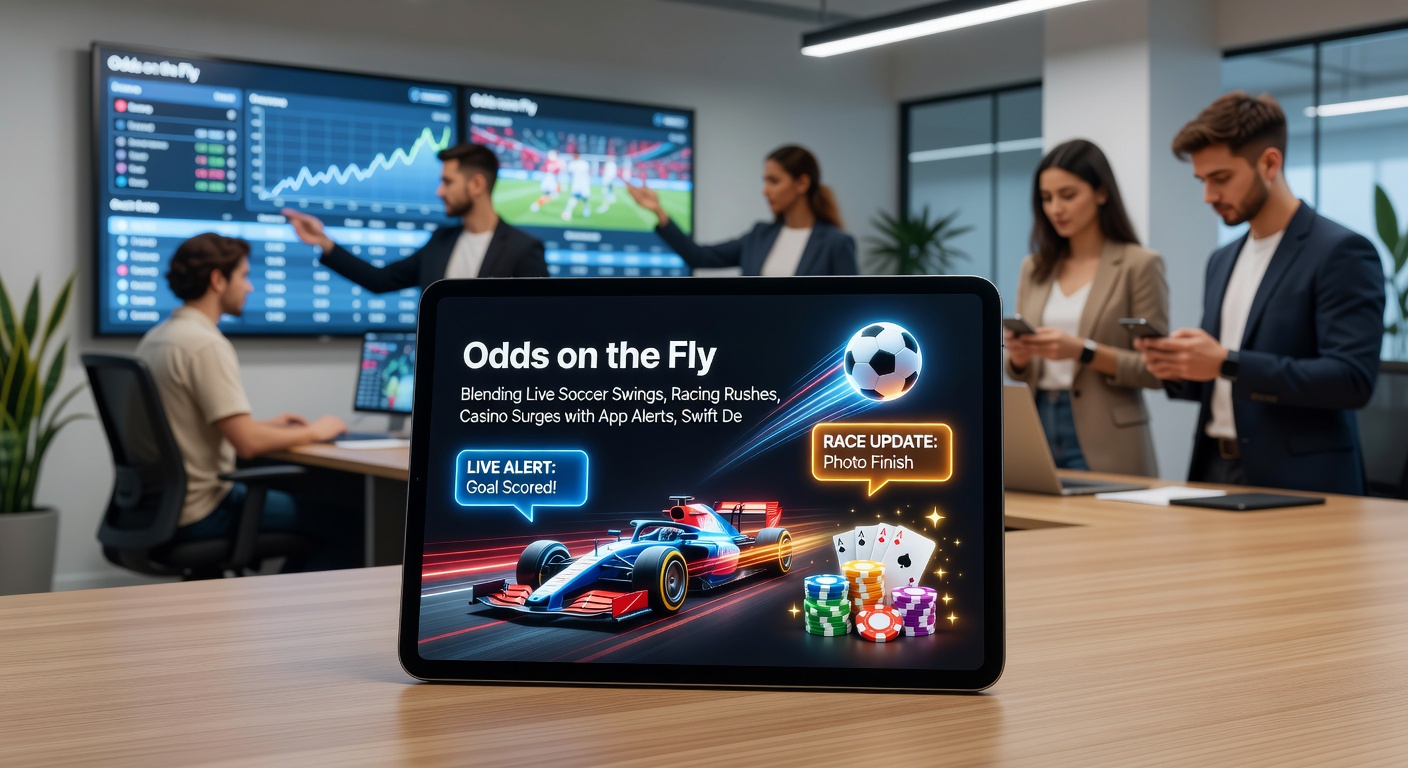 Dynamic screenshot of a horse racing live bet interface on a smartphone, showing odds fluctuating mid-race alongside casino game thumbnails and deposit prompts