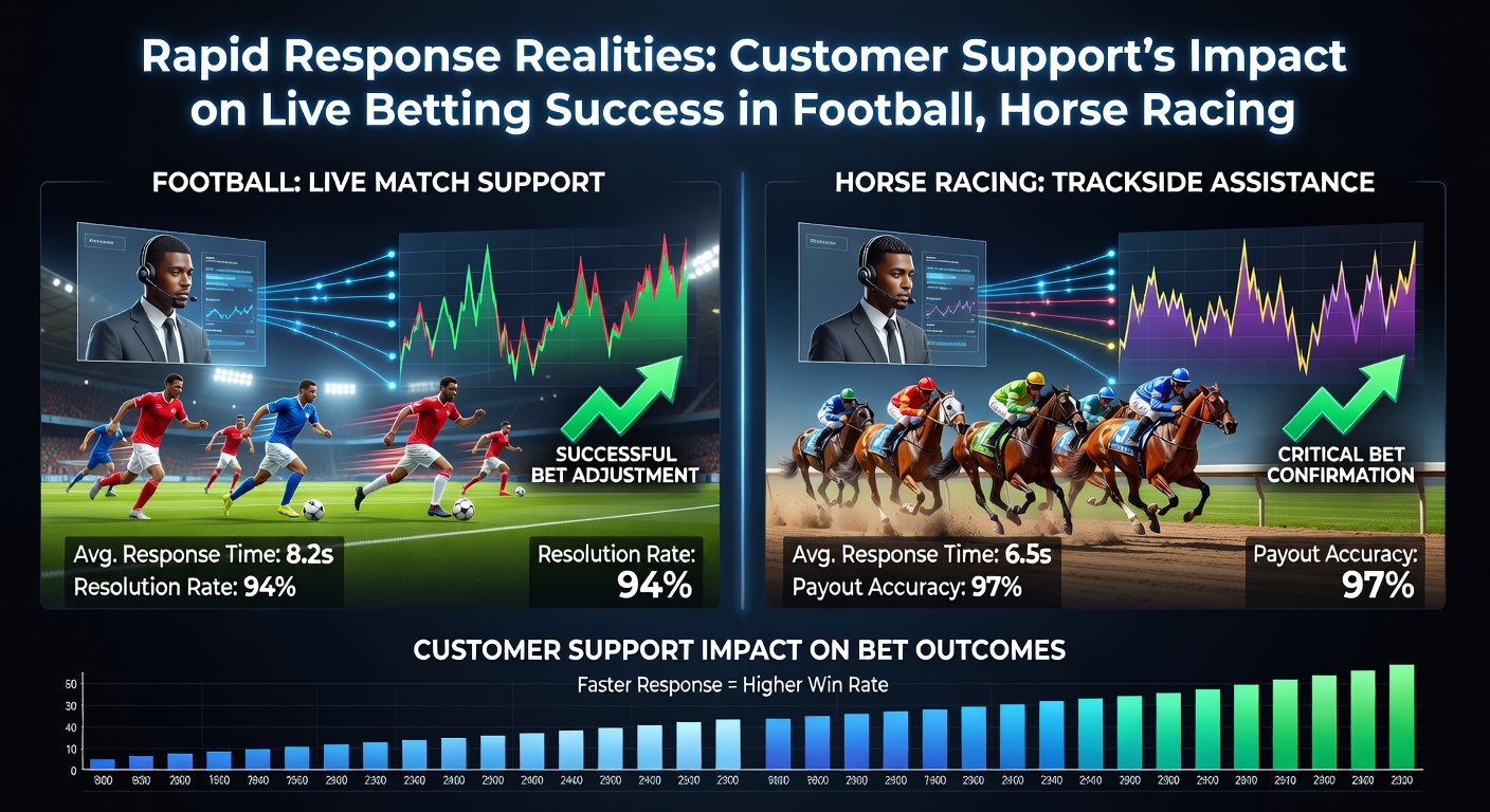 Horse racing live betting dashboard with overlaid customer support ticket showing instant resolution during a close finish, alongside casino live dealer interface