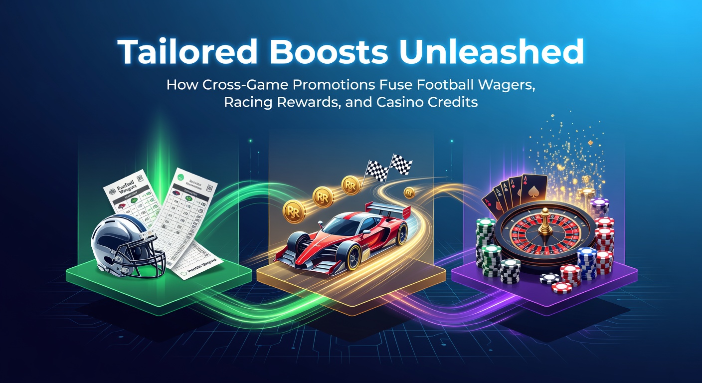 Vibrant graphic showing intertwined icons of soccer balls, racehorses, and casino chips with glowing boost arrows connecting them, symbolizing cross-game promotions