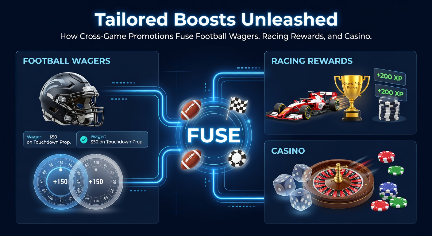 Dynamic infographic displaying stats on player retention, wager increases, and cross-game credit flows between soccer fields, racetracks, and casino floors