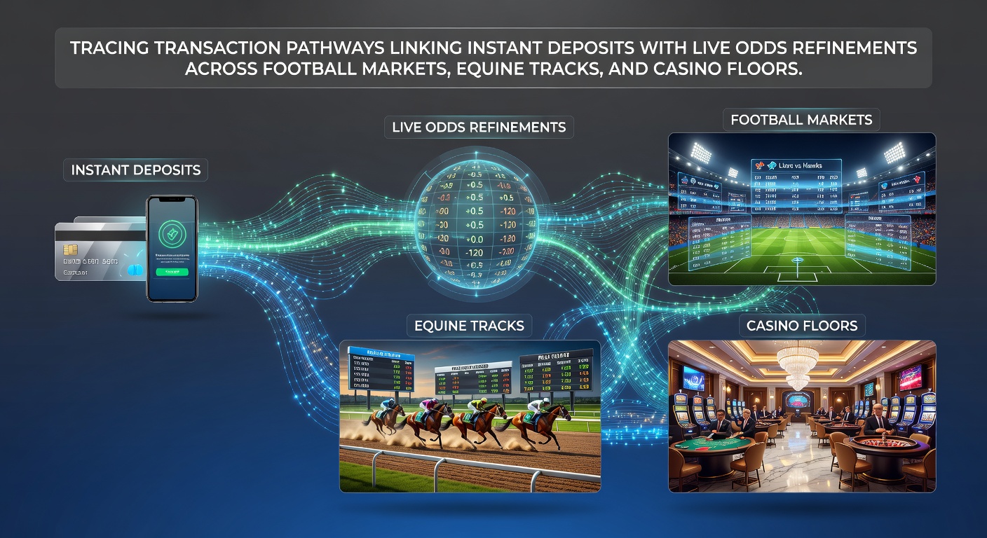 Visual representation of transaction pathways connecting instant deposits to live odds updates in football, racing, and casino settings