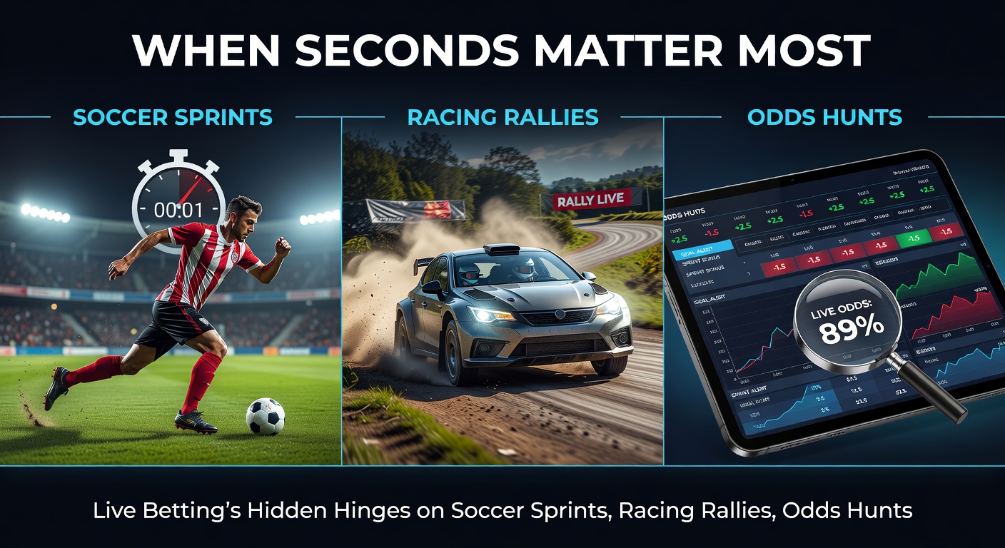 Dynamic rally car speeding through a forested stage with overlaid live betting odds on mobile interface